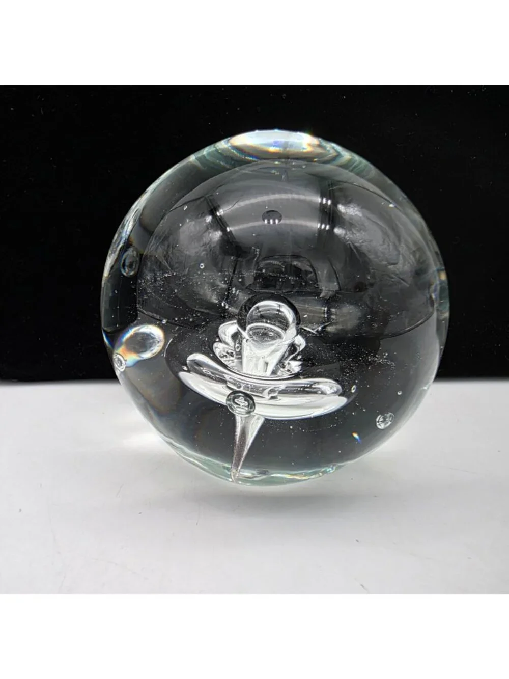 Hand Blown Clear Glass Paperweight With Controlled Bubbles Clear Smooth Base 3